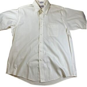 Roundtree & Yorke Mens Dress Shirt 17 1/2‎ Short Sleeve Ivory Button Down